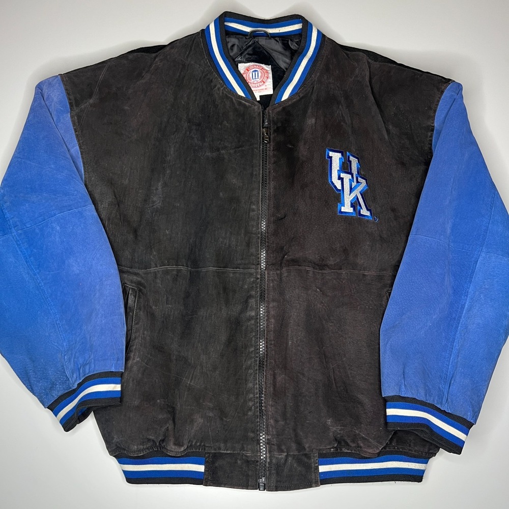 Vintage Kentucky Wildcats Leather Varsity Jacket XL Black Blue Essex Collegiate